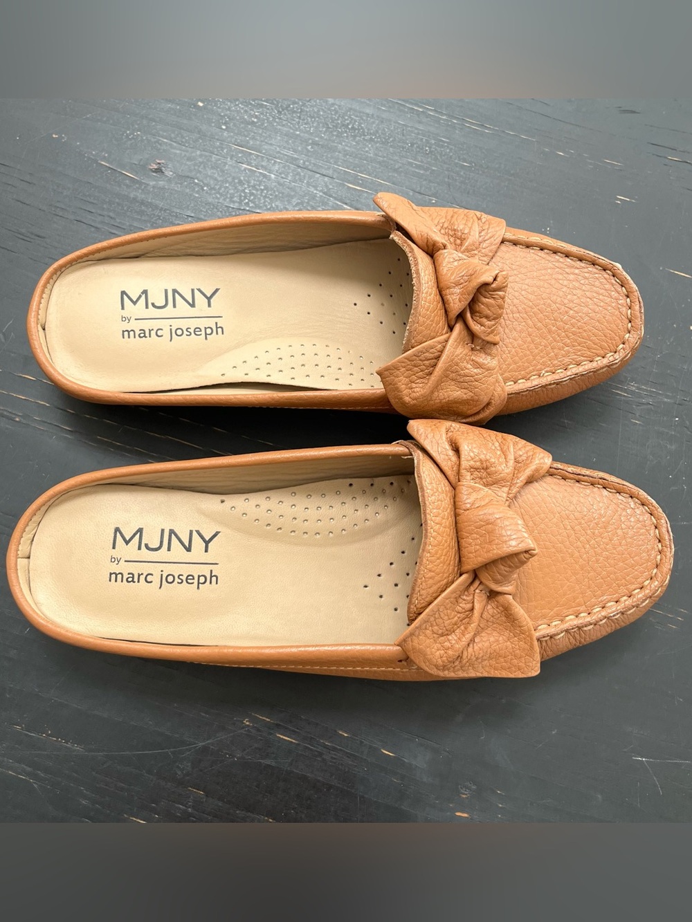 Marc Joseph Cognac Leather Diane ST Size 6.4 Bow-Accent Loafers